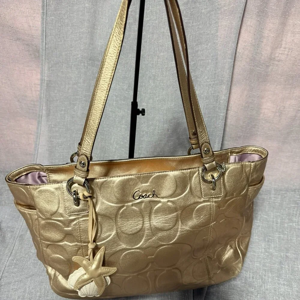 Coach Gold Tote Bag with Silk Lavender Interior ✨💜